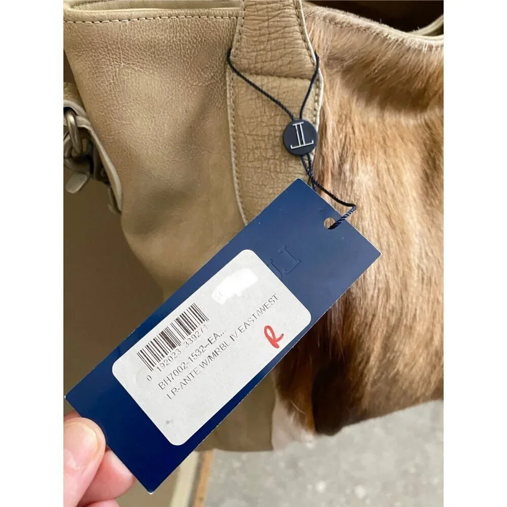 Lucchese Antelope Leather East West Tote Bag Crossbody Marble Ivory Travel Bag - Picture 15 of 16